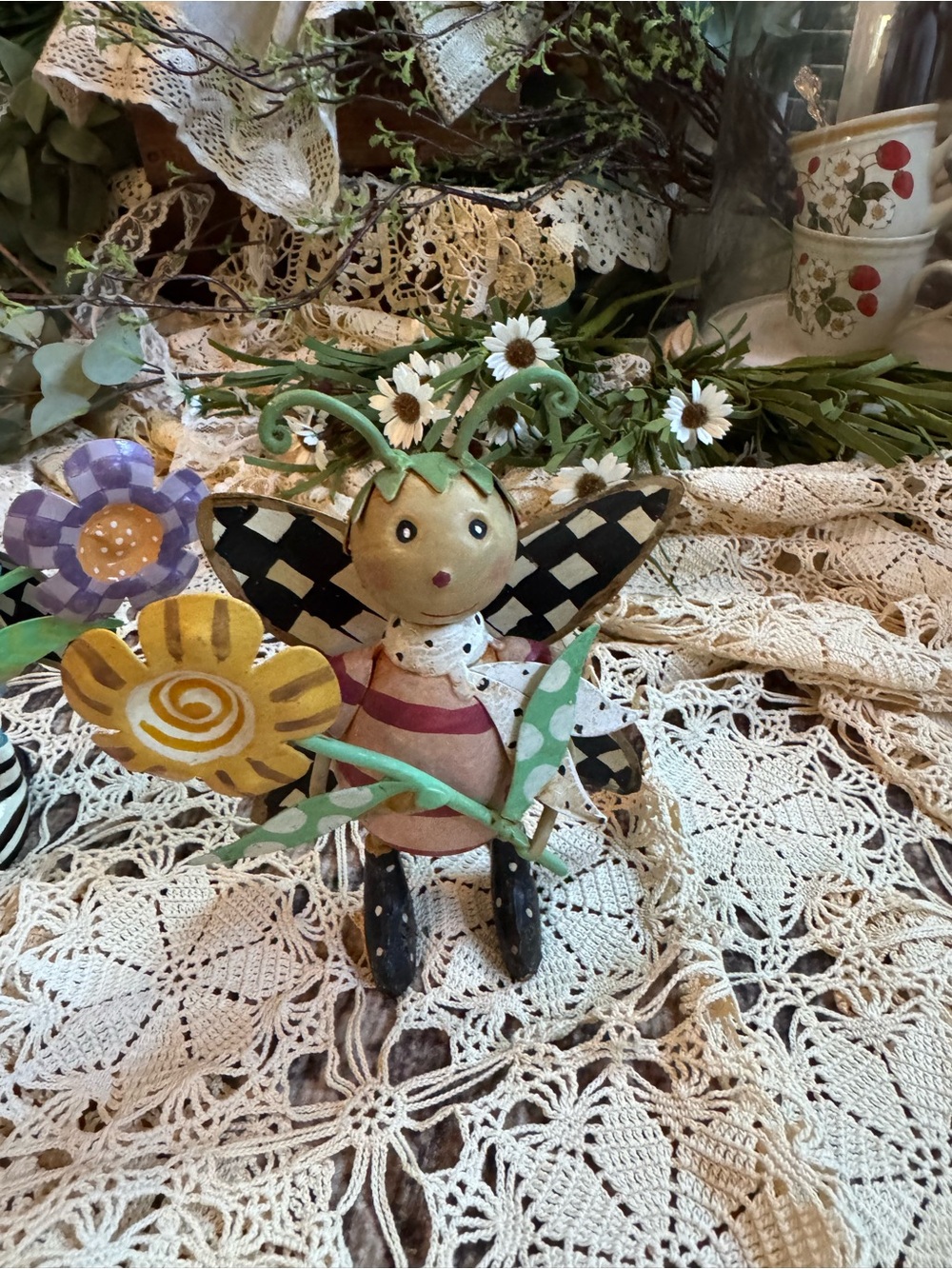 MacKenzie-Childs Blue and Yellow Whimsical Bee Garden Decor - Picture 4 of 8